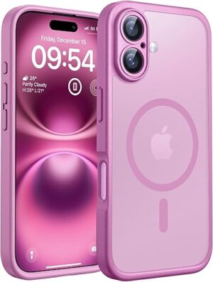 TOCOL Funda para iPhone 16, Funda Magnética para iPhone 16 6,1 Pulgadas [Protección Lente Cámara] [Protección Militar] Translúcida Mate Trasera, Rosa