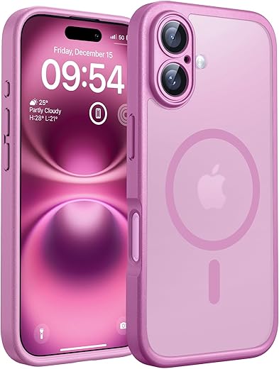 TOCOL Funda para iPhone 16, Funda Magnética para iPhone 16 6,1 Pulgadas [Protección Lente Cámara] [Protección Militar] Translúcida Mate Trasera, Rosa